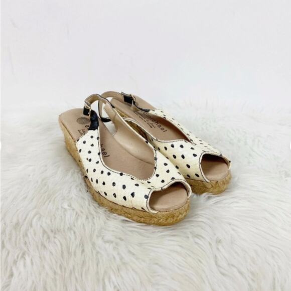 Eric Michael Leather Polka Dot Slingback Wedge Sandals EU 35 US 5 Women Heel - Picture 2 of 11